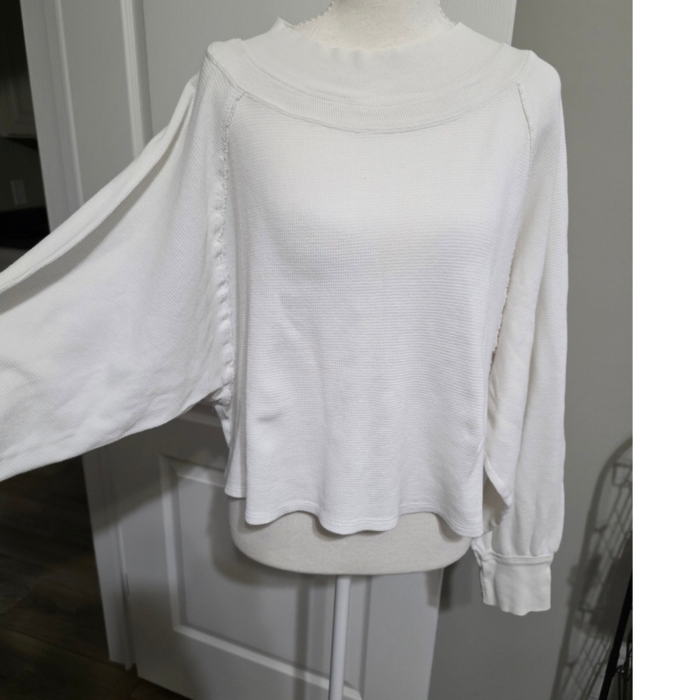 We The Free People Arlo Thermal Top Women L White Waffle Knit Long Sleeve Lounge - Picture 2 of 11